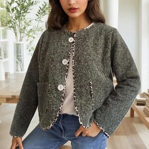 Gray Teddy Jacket with Leopard Trim